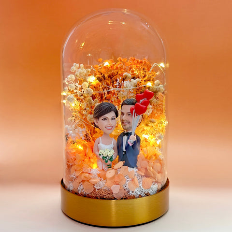 DOMEDOLL - Eternal Flowers, Custom Bobbleheads, Custom Wedding Gift, Christmas Gift for Couple, Kids Gift