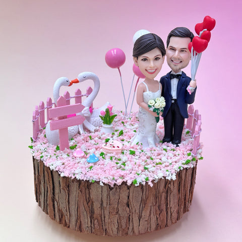 DOMEDOLL - Pink Wedding, Custom Bobblehead, Personalized Minifigure