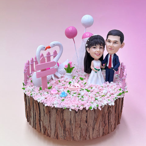 DOMEDOLL - Pink Wedding, Custom Bobblehead, Personalized Minifigure